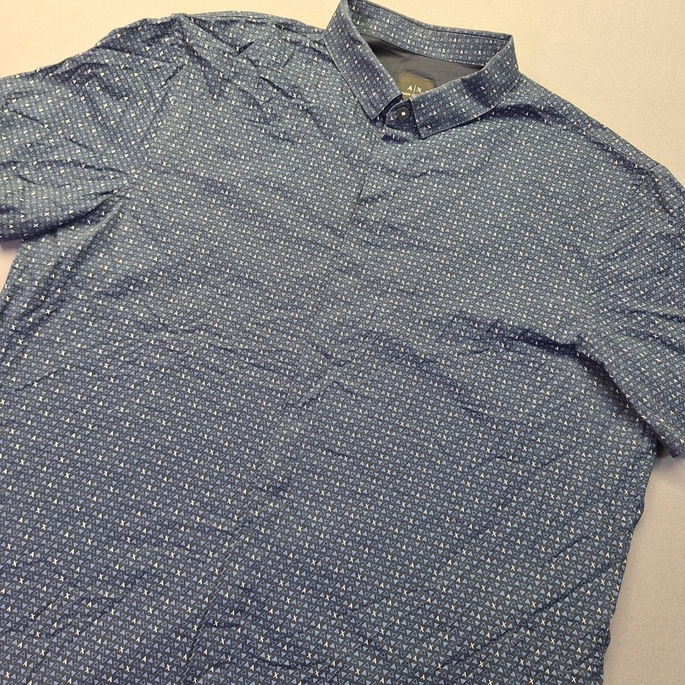 Armani Exchange Mens Navy Blue Geometric Logo Print Short Sleeve Shirt L 3KZC04